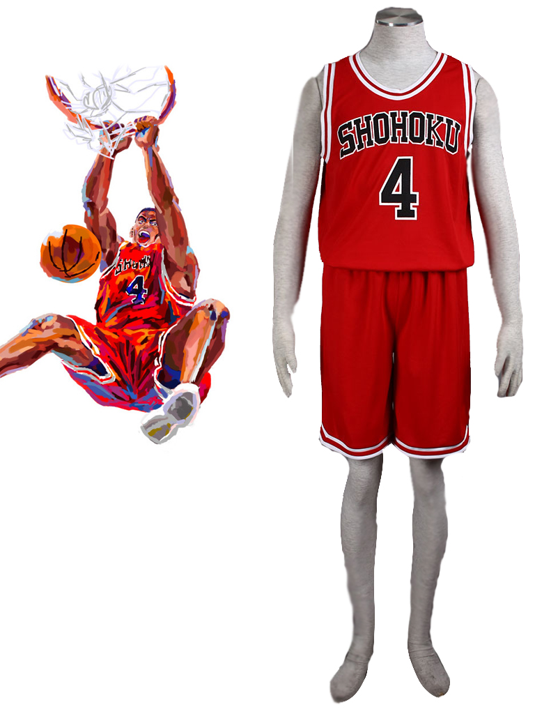 Slam Dunk Takenori Akagi The Shohoku High School basketball team Uniform Red Number 4 Cosplay Costume